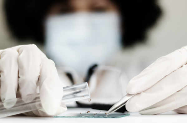 médecin-avec-masque-plantés-virus-sur-plaque-de-verre