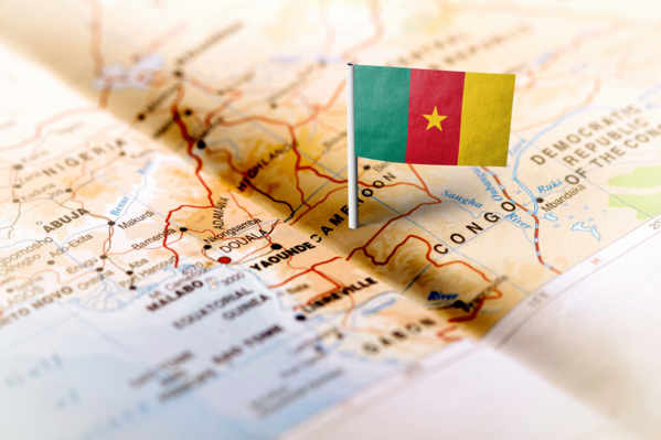 Cameroon pinned on the map with flag